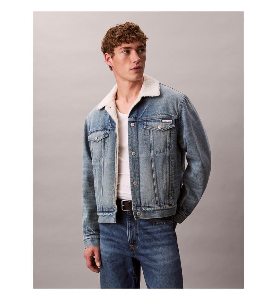 90er Jahre Sherpa-Truckerjacke - Jeans / Blau