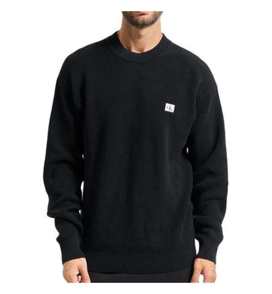 Waffelstrickpullover aus Baumwolle - Schwarz