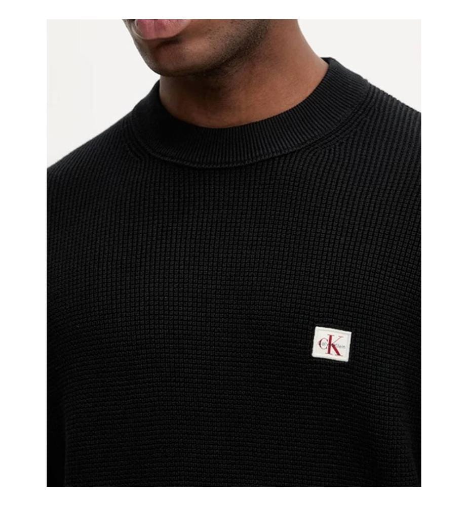 Waffelstrickpullover aus Baumwolle - Schwarz