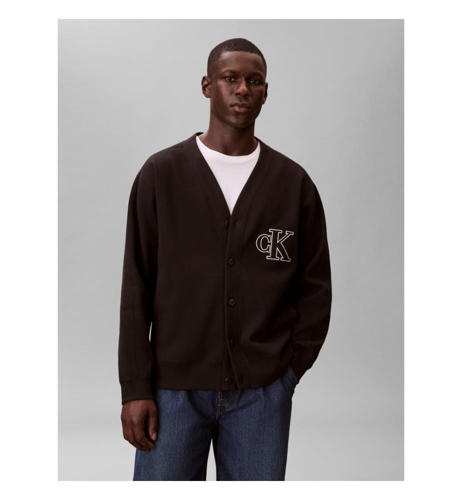 Langärmeliges Rippstrick-Logo-Top - Schwarz