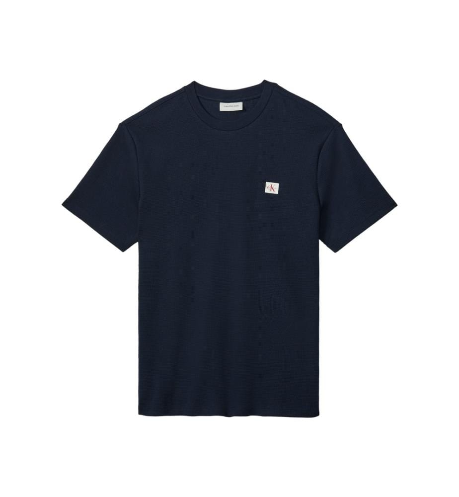 Waffel-T-Shirt mit Rundhalsausschnitt - Schwarz