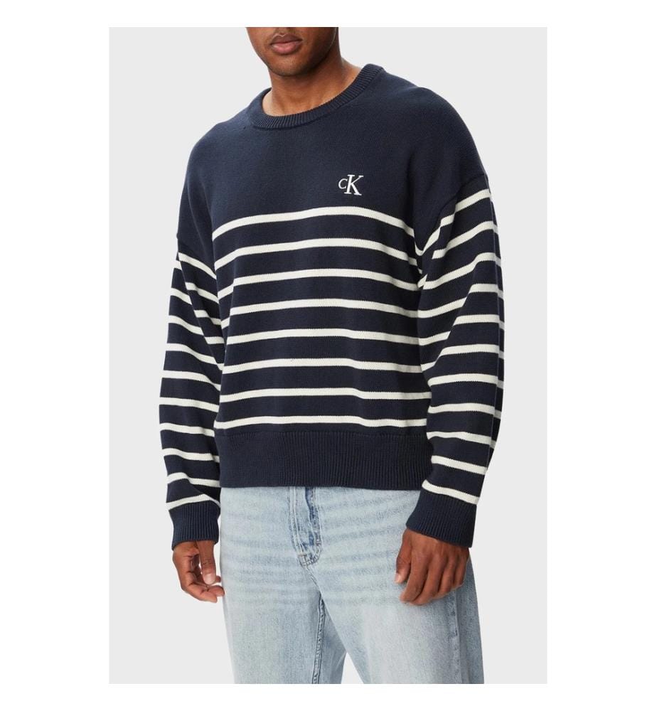 Lässiger gestreifter Herrenpullover – Schwarz/Weiss