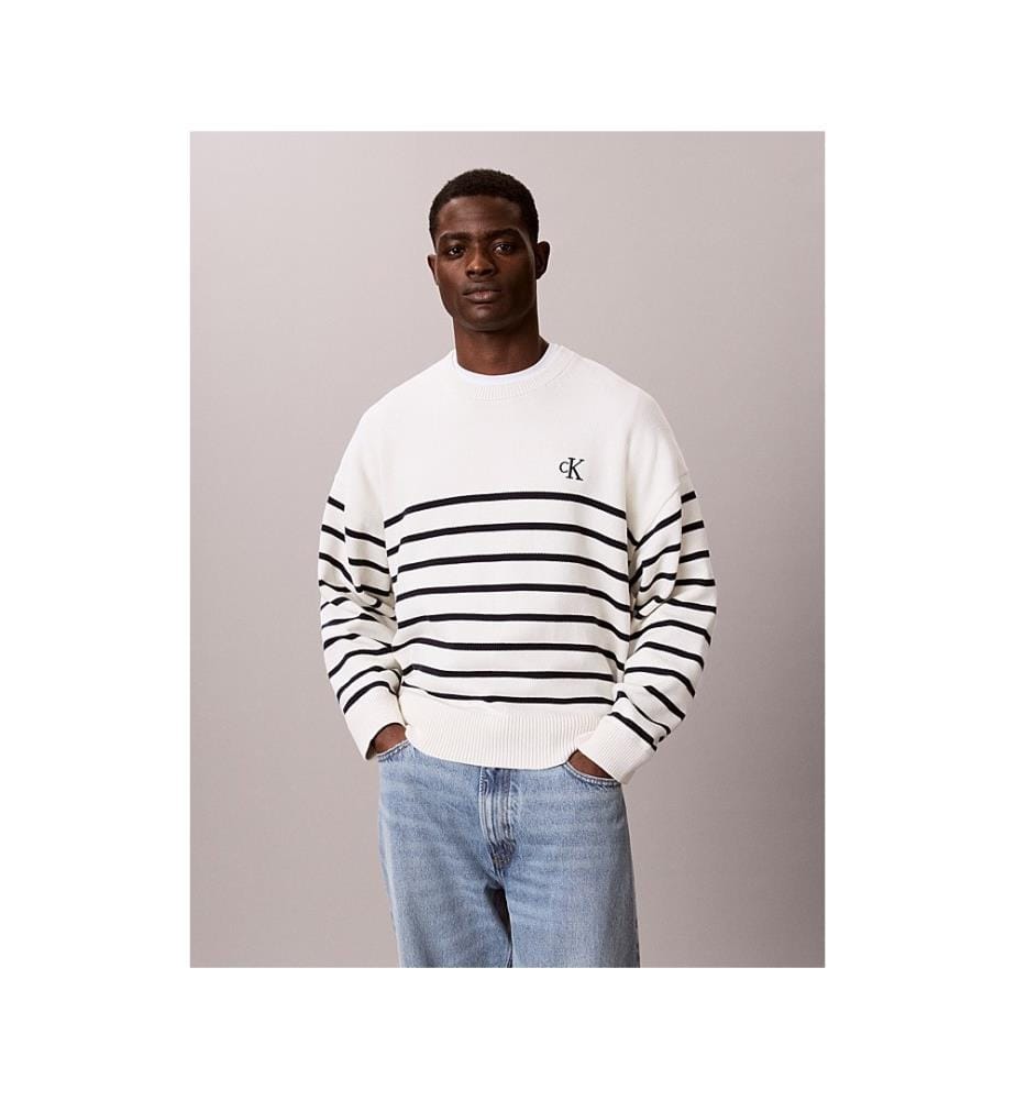 Lässiger gestreifter Herrenpullover – Weiss/Schwarz