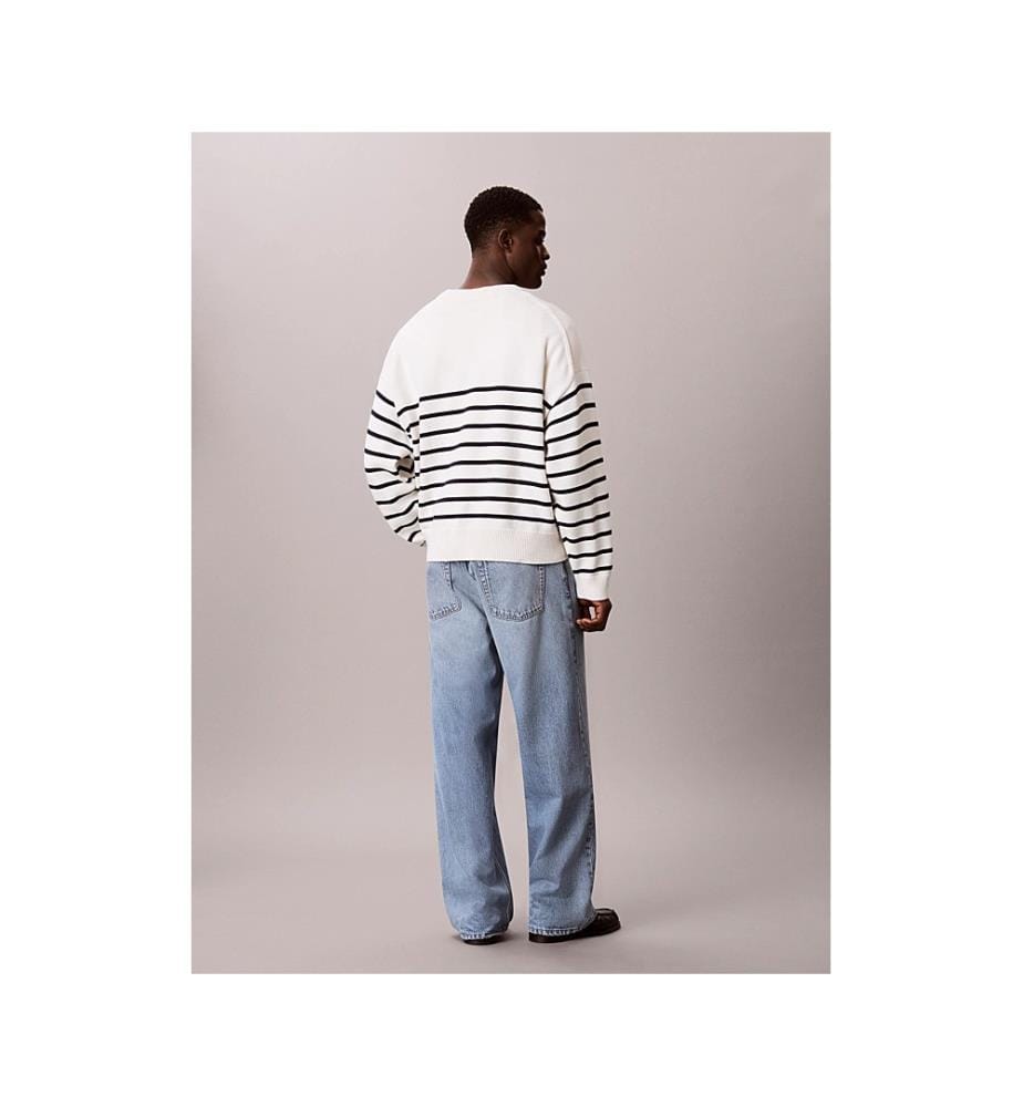 Lässiger gestreifter Herrenpullover – Weiss/Schwarz