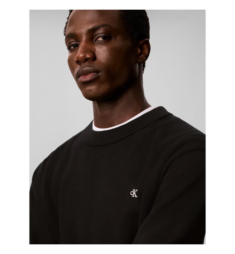 Pull classique en coton monogrammé - Noir