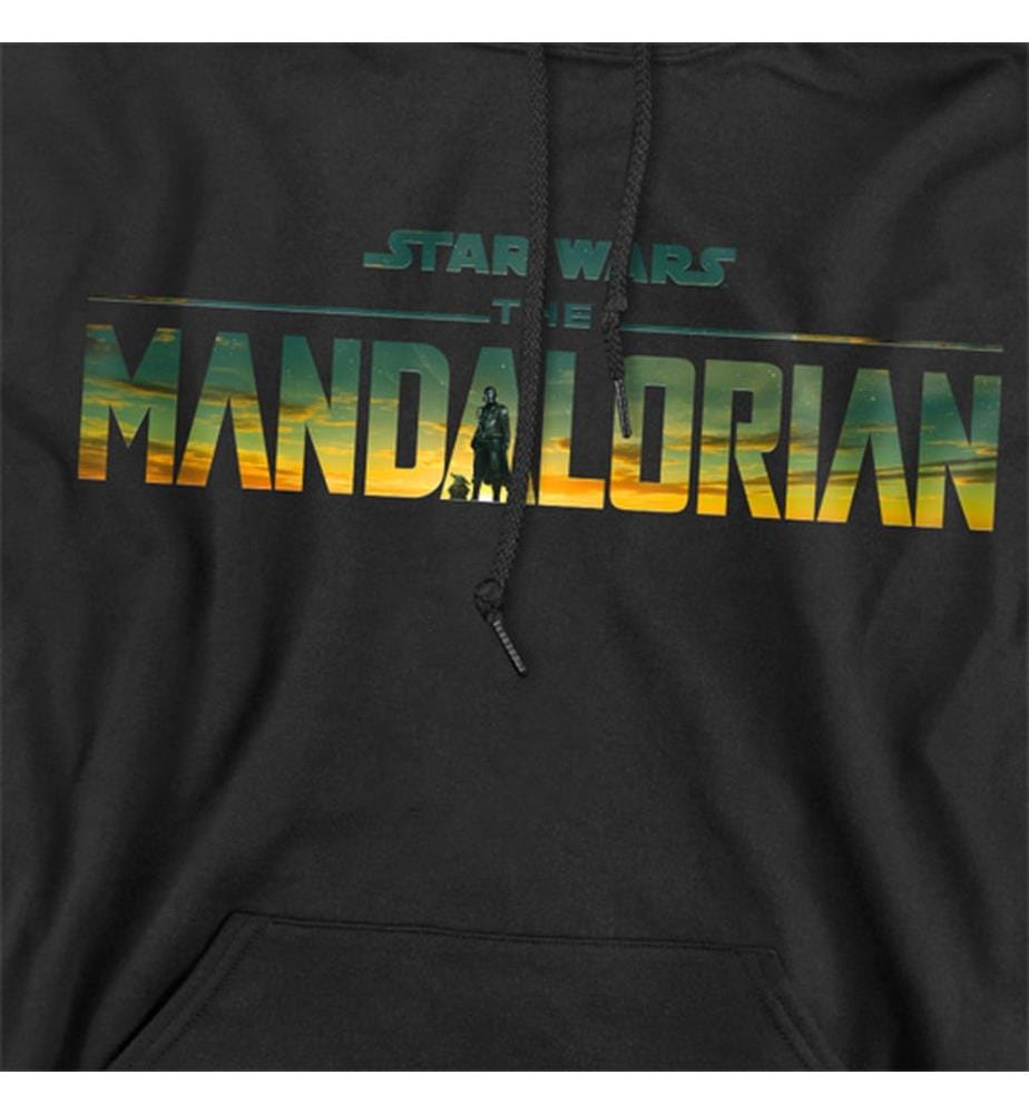 Felpa con cappuccio STAR WARS LOGO MANDALORIANO/LANDSCAPE - Nero