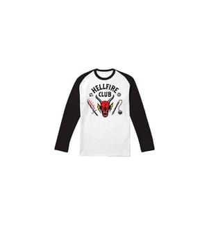 T-Shirt à manches longues Stranger Things Hellfire Club Raglan Ls - Blanc Noir