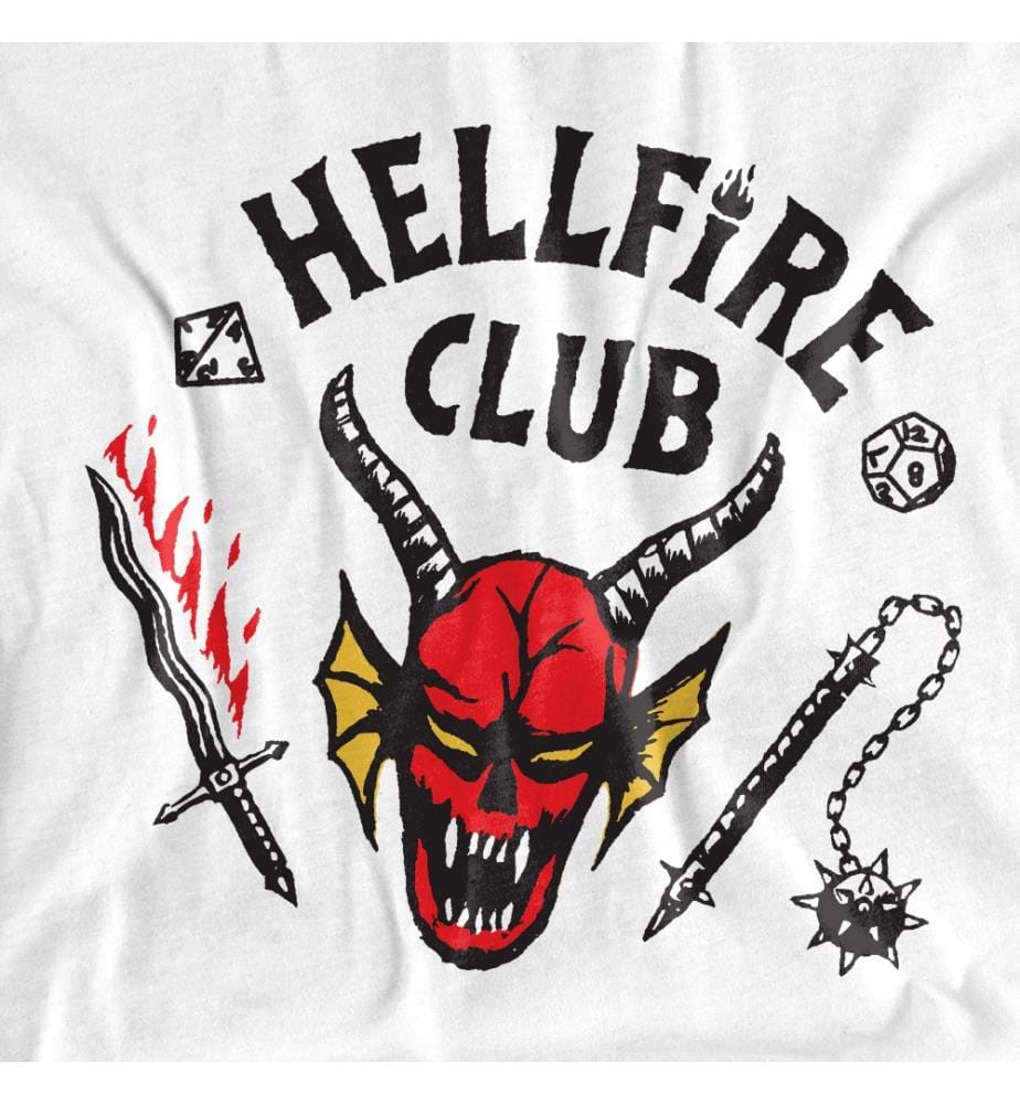 Long Sleeve Baseball T-Shirt Stranger Things Hellfire Club Raglan Ls - White Black