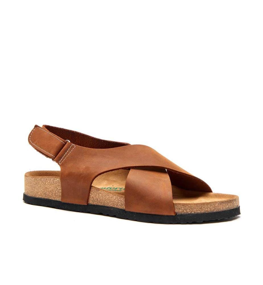 Leather Sandals With  Anatomically Shaped Cork Footbed - Brown 