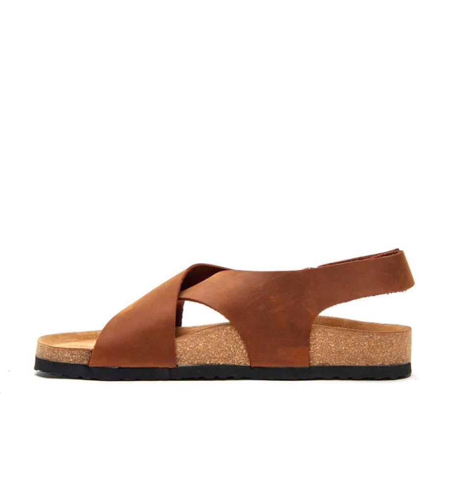 Leather Sandals With  Anatomically Shaped Cork Footbed - Brown 