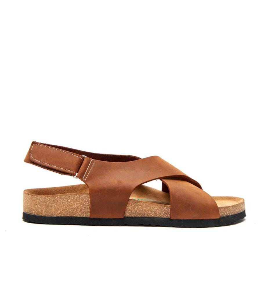 Leather Sandals With  Anatomically Shaped Cork Footbed - Brown 