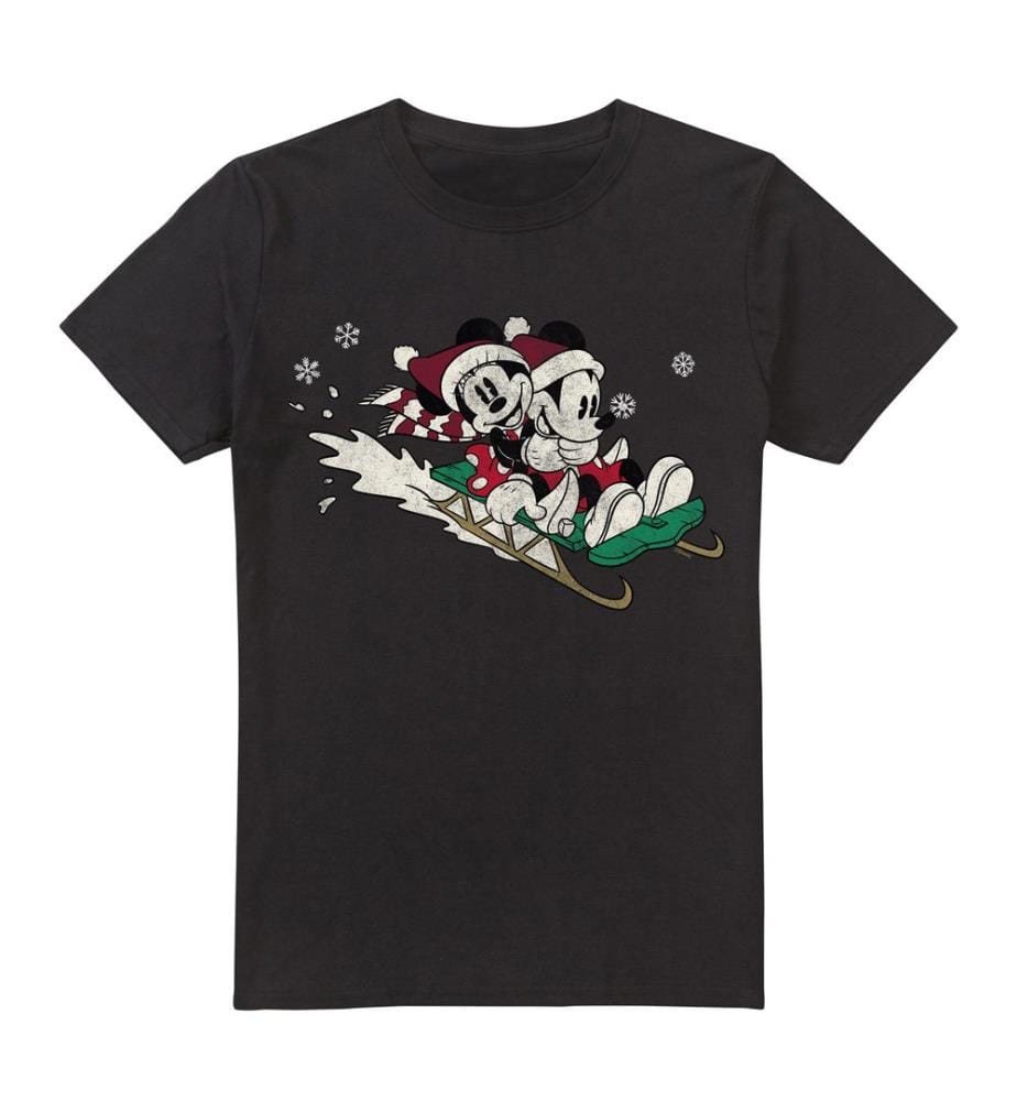 Disney/Mickey And Minnie Sledding T-Shirt - Schwarz