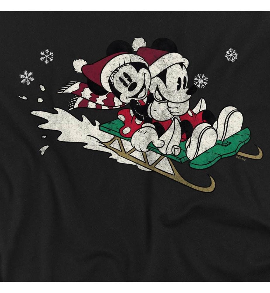 Disney/Mickey And Minnie Sledding T-Shirt - Schwarz