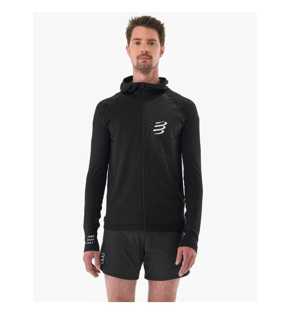 3D Thermo Nahtlos Hoodie mit Reissverschluss - Black