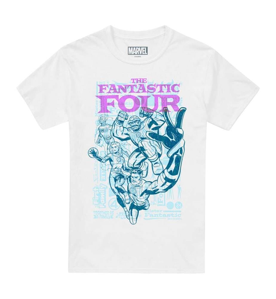 T-Shirt Marvel - Fantastic Four Lineart Heroic First Family (Front Print) - Blanc