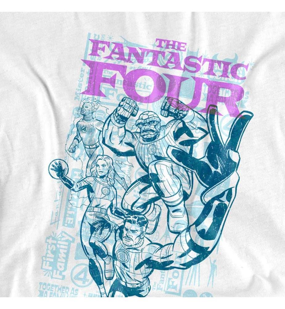 T-Shirt Marvel - Fantastic Four Lineart Heroic First Family (Front Print) - Blanc