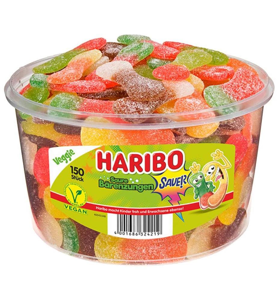 150x Haribo Saure Bärenzungen Dose - 9g