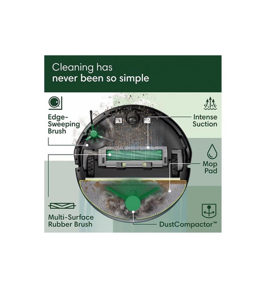 Robot aspirapolvere e lavapavimenti intelligente Roomba 205 DustCompactor™ con compattazione integrata fino a 60 giorni senza svuotamento - Nero & Grigio