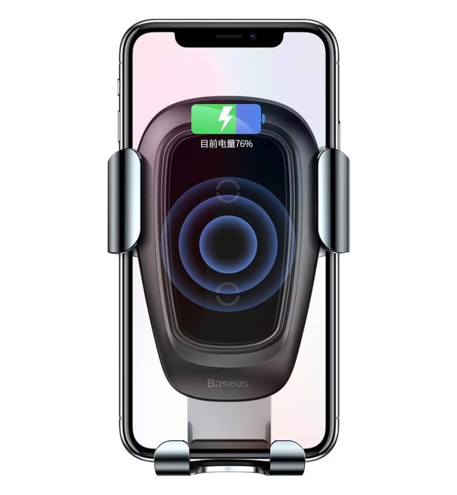 Support de voiture gravitationnel en métal avec chargeur inductif Qi (noir)