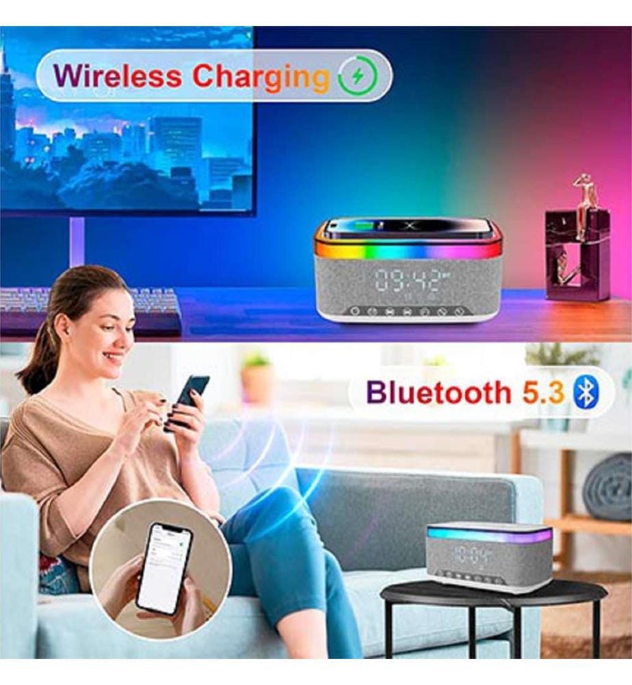 BatdTech kabelloses Ladegerät – Bluetooth-Wecker mit RGB-Beleuchtung und Induktionsladegerät
