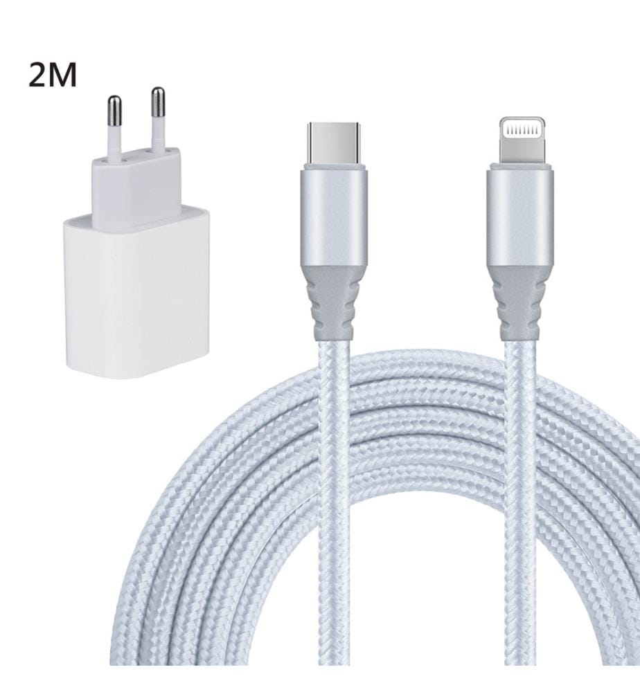 Universelles Netzladegerät + USB-C auf Lightening Kabel 2 Meter - Weiss