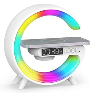 Intelligenter Ambient Light Wecker mit kabellosem Laden und Lautsprecher - Weiss