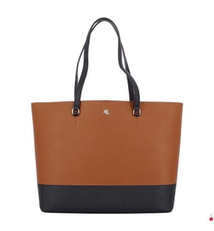 Grosse Karly Einkaufstasche aus Leder mit Kreuzschraffur - Lauren & Tan & Lauren & Navy