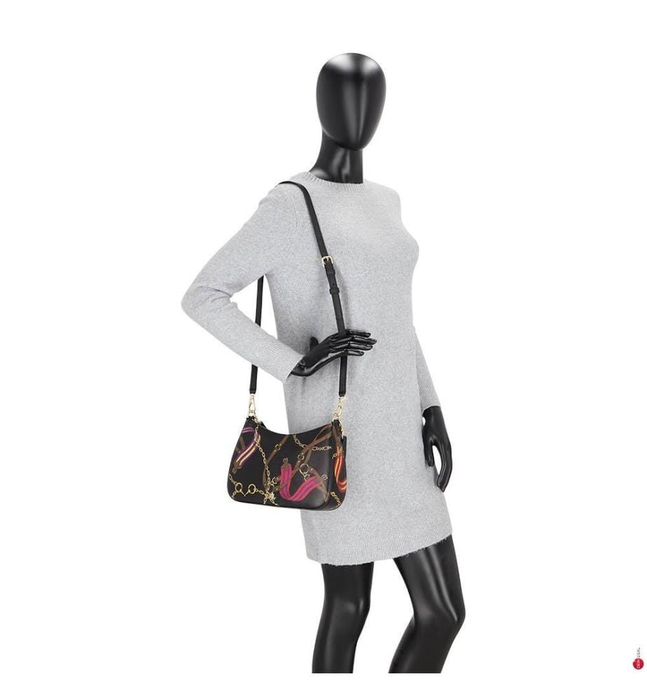Mittlere Tasche Danni aus gestreiftem Leder – Schwarz