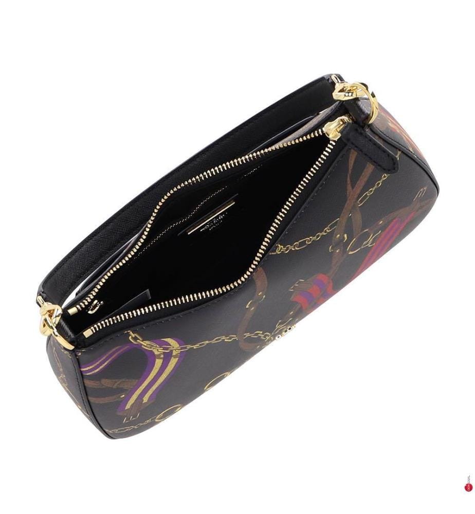 Mittlere Tasche Danni aus gestreiftem Leder – Schwarz