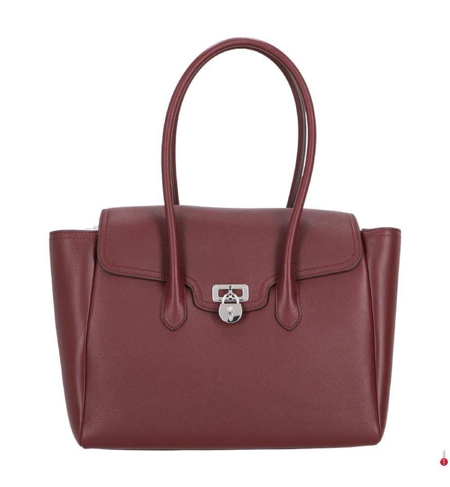 Grosse Tanner Umhängetasche aus genarbtem Leder - Dark & Garnet