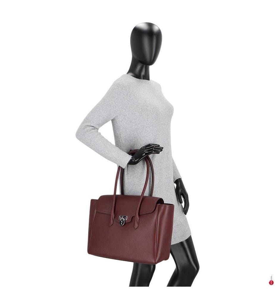 Grosse Tanner Umhängetasche aus genarbtem Leder - Dark & Garnet