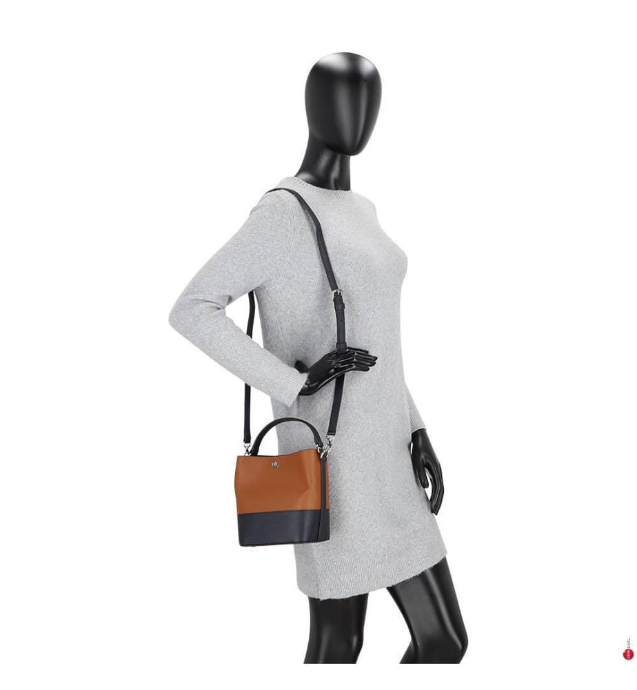 Kleine Eimertasche Reese aus zweifarbigem Leder - Lauren & Tan & Lauren & Navy