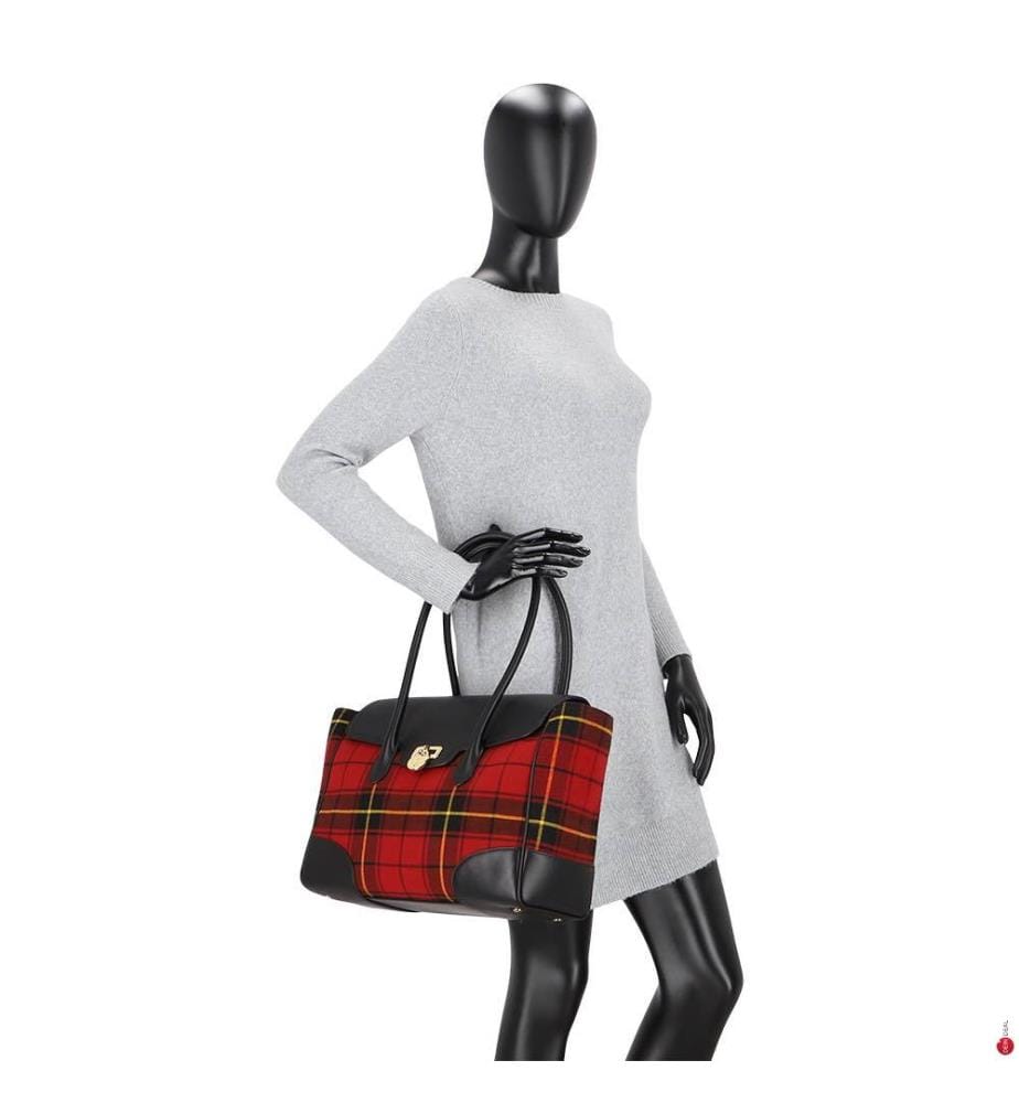 Grosse karierte Umhängetasche von Tanner - Holiday & Tartan & Black