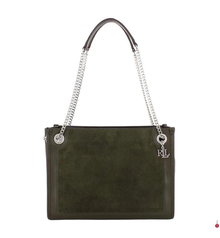 Bradley mittelgrosse Einkaufstasche aus Wildleder und Leder - Dark Olive