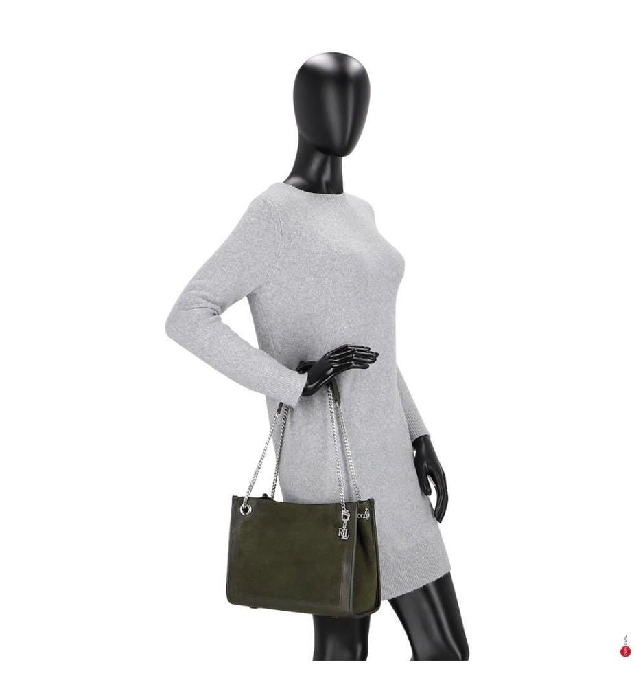 Bradley mittelgrosse Einkaufstasche aus Wildleder und Leder - Dark Olive