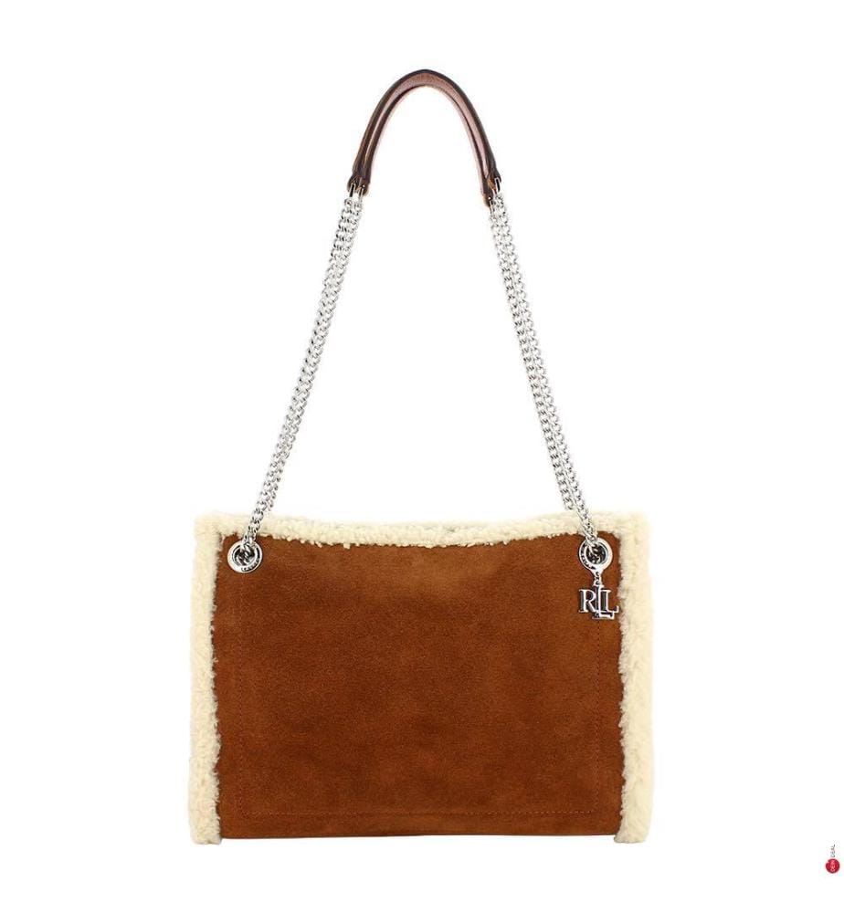 Bradley mittelgrosse Handtasche mit Lammfellrand - Lauren & Tan & Naturel