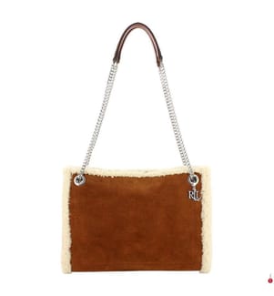 Bradley mittelgrosse Handtasche mit Lammfellrand - Lauren & Tan & Naturel