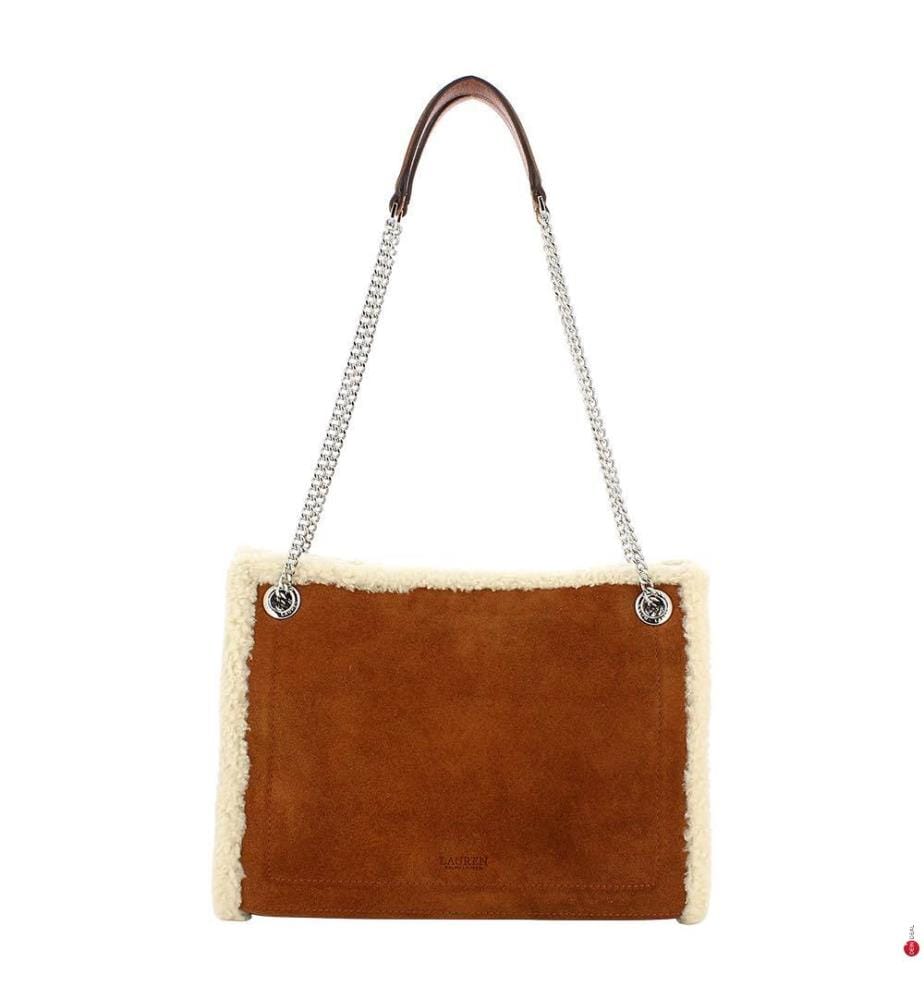 Bradley mittelgrosse Handtasche mit Lammfellrand - Lauren & Tan & Naturel