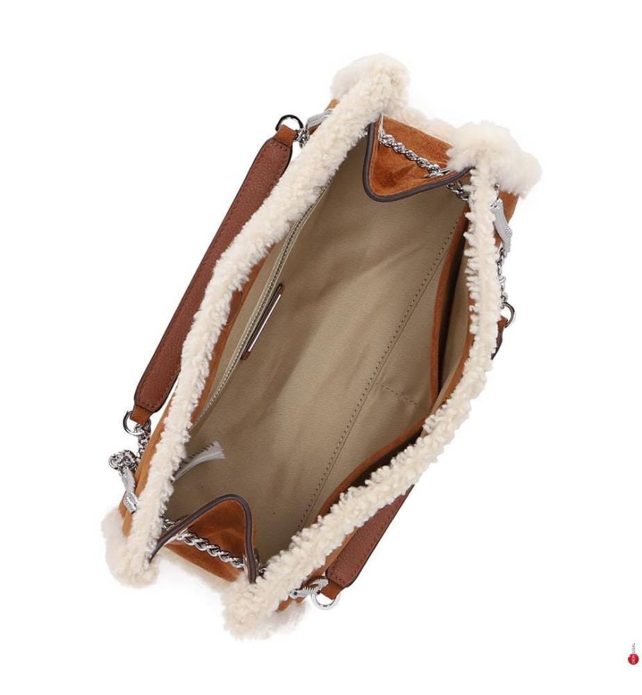 Bradley mittelgrosse Handtasche mit Lammfellrand - Lauren & Tan & Naturel