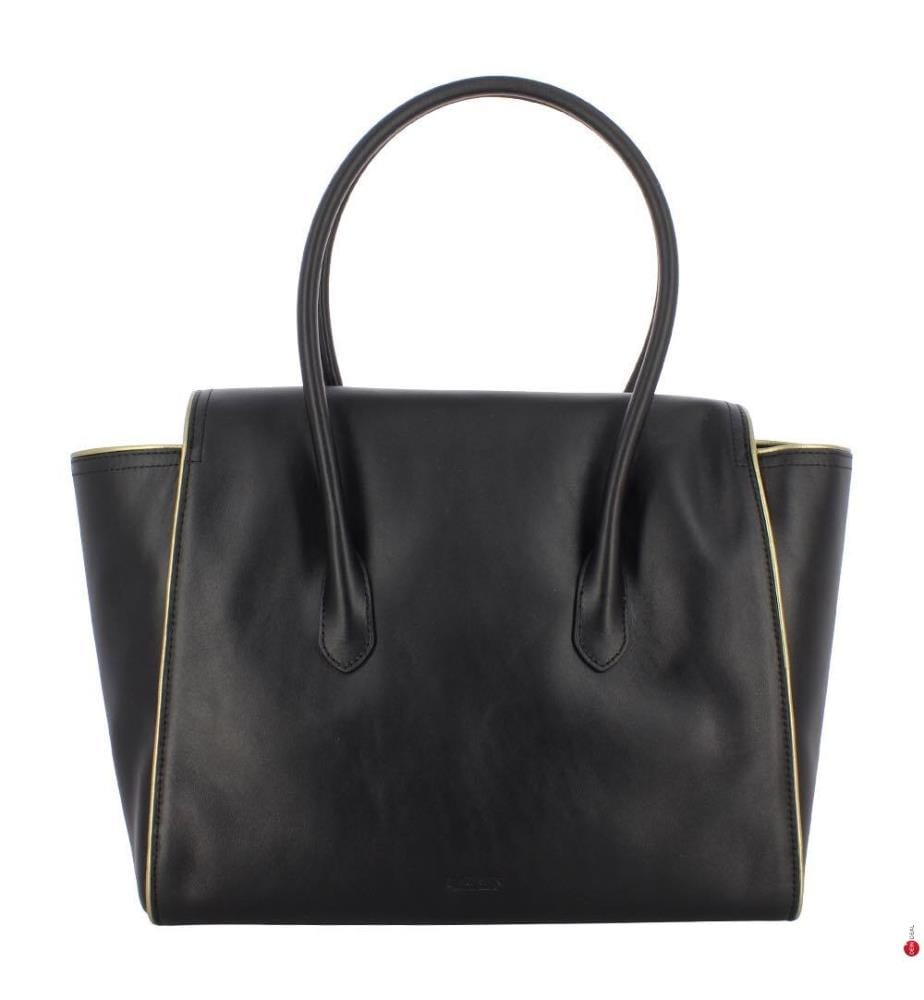 Grosse Tanner Handtasche aus Leder - Schwarz & Antik & Gold