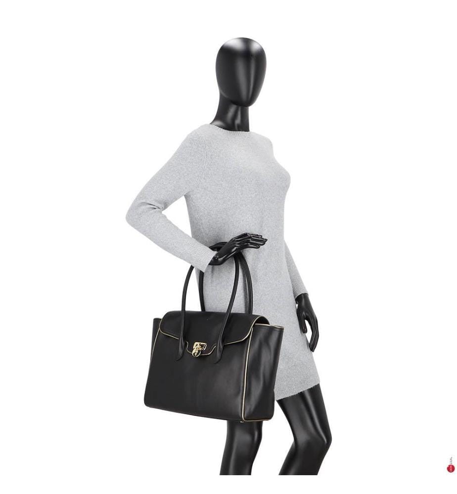 Grosse Tanner Handtasche aus Leder - Schwarz & Antik & Gold