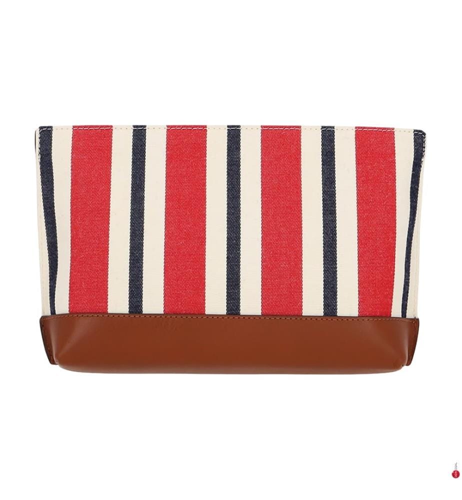 Gestreifte Leinentasche - Rot & Marineblau & Beige