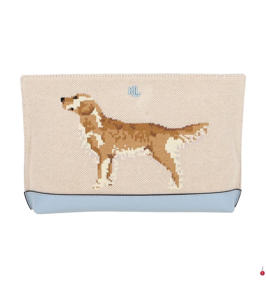 Make-up-Tasche mit Hundemotiv - Beige & Hellblau