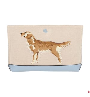 Make-up-Tasche mit Hundemotiv - Beige & Hellblau
