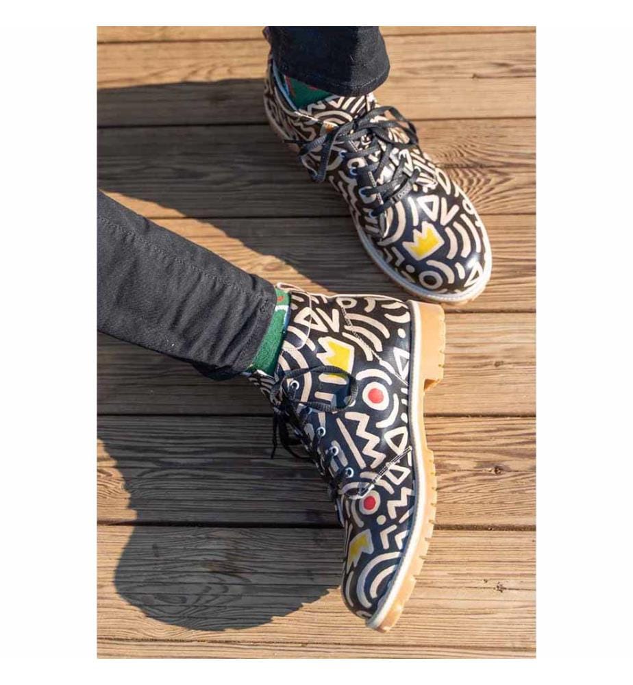 Bottines en Cuir Végétal noir - Motif abstrait noir