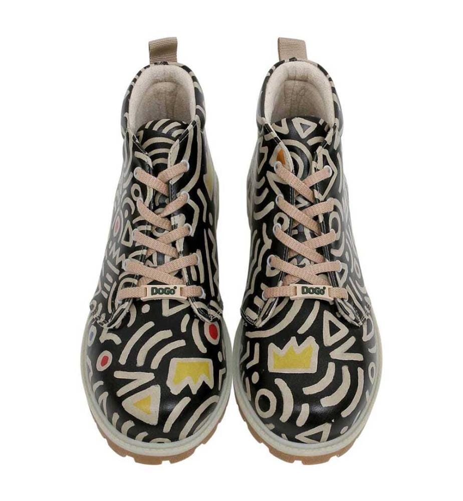 Bottines en Cuir Végétal noir - Motif abstrait noir