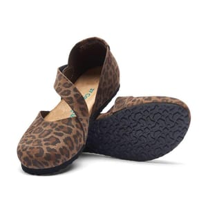 Leather Flats With Cork Footbed - Leopard-Nubuck