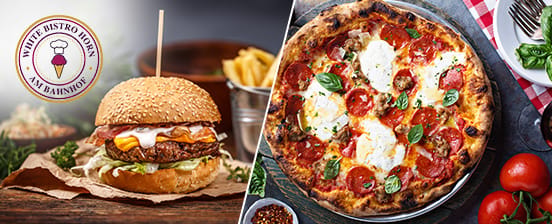 3-Gang-Menü mit Pizza oder Burger