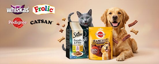 Frolic, Pedigree, Whiskas, Catsan