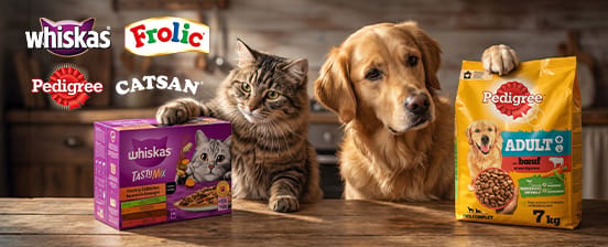Frolic, Pedigree, Whiskas, Catsan